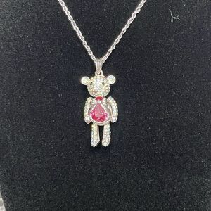 Swarovski Silver Tone Articulated Princess Teddy Bear Necklace J. NINA crystals